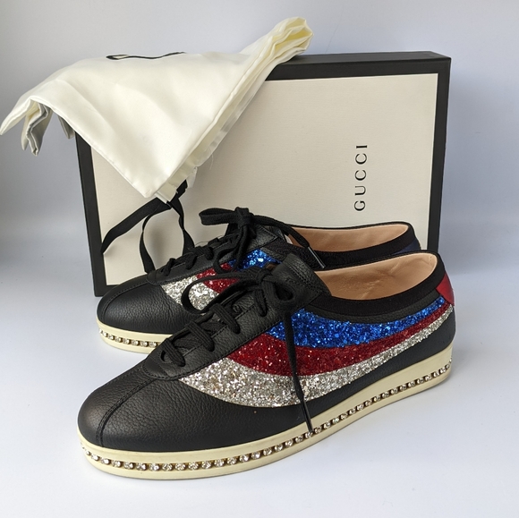 Gucci Shoes - Gucci Black Falacer Glitter Crystal Rhinestone Sneakers Size 38.5